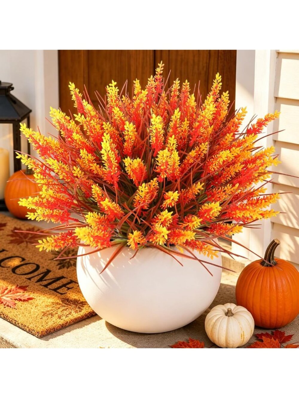 16 Bundles Fall Orange Lavender Flowers & Monkey Grass - UV Resistant Faux